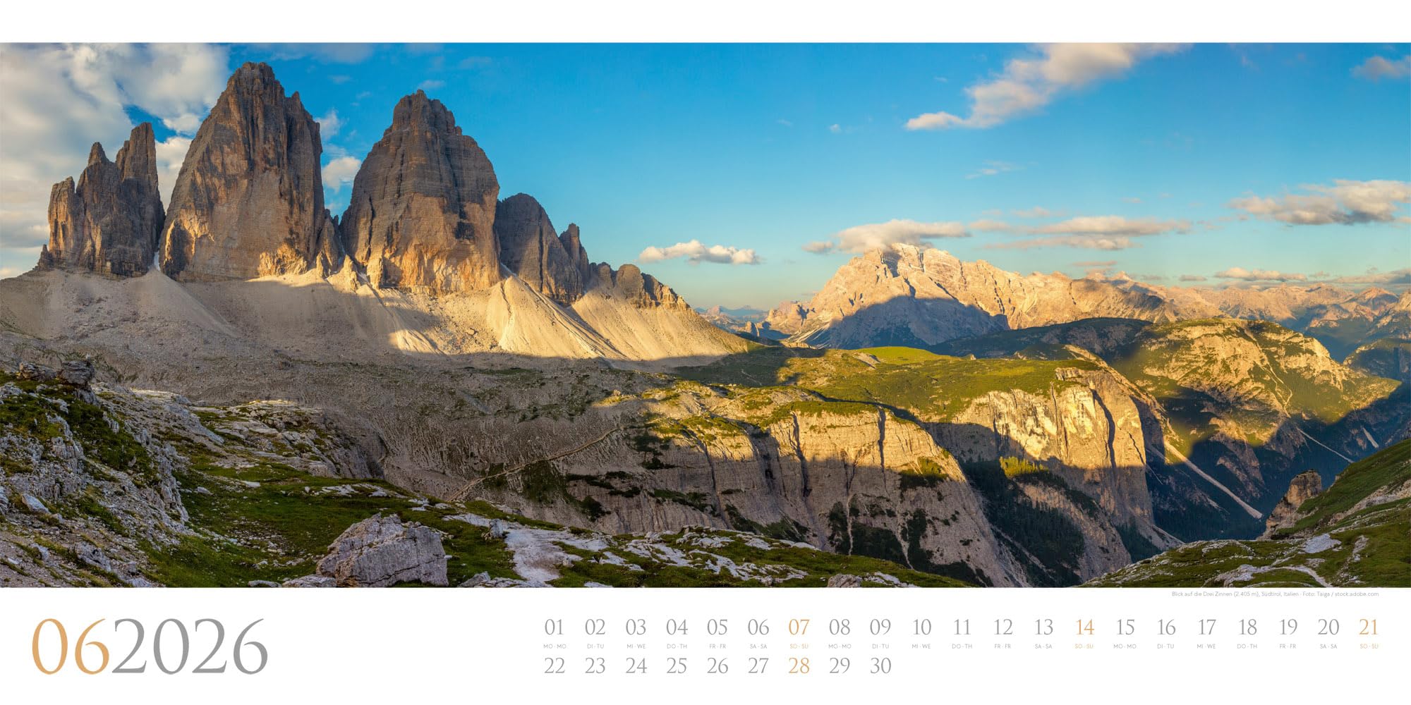 Dolomiten Kalender 2026 | Bildgewaltiger Berge-Kalender im schlanken Querformat (66x33 cm) | Südtirol für Alpinist:innen und Wander:innen