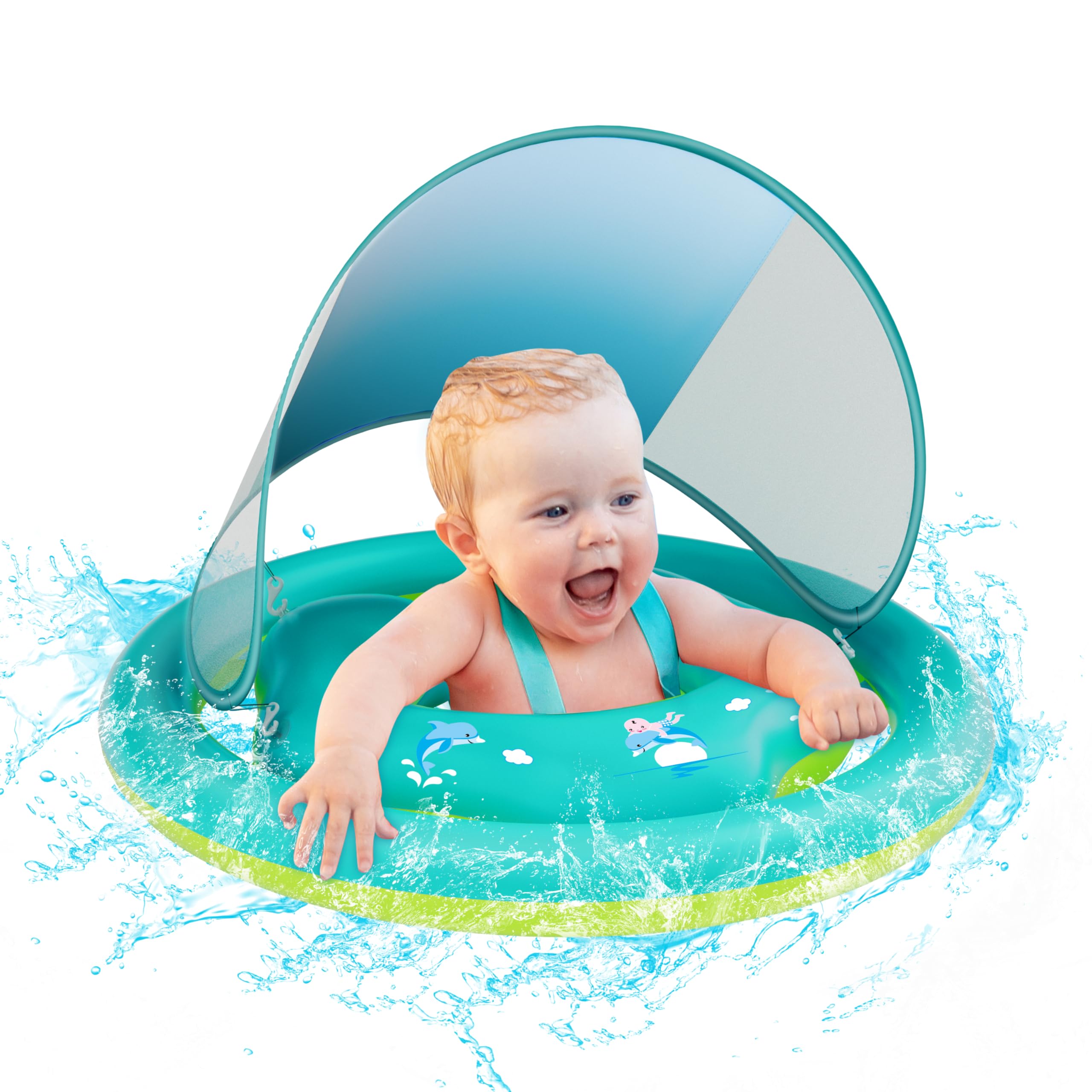 ZIZZ Swimming Float Baby-Toys Gifts: Inflatable Baby Float with Sun Canopy Best Summer Outdoor Activity Leraning Swim Toy Gift for Toddler Age 3 4 5 6 7 8 Months 1 2 Year Old