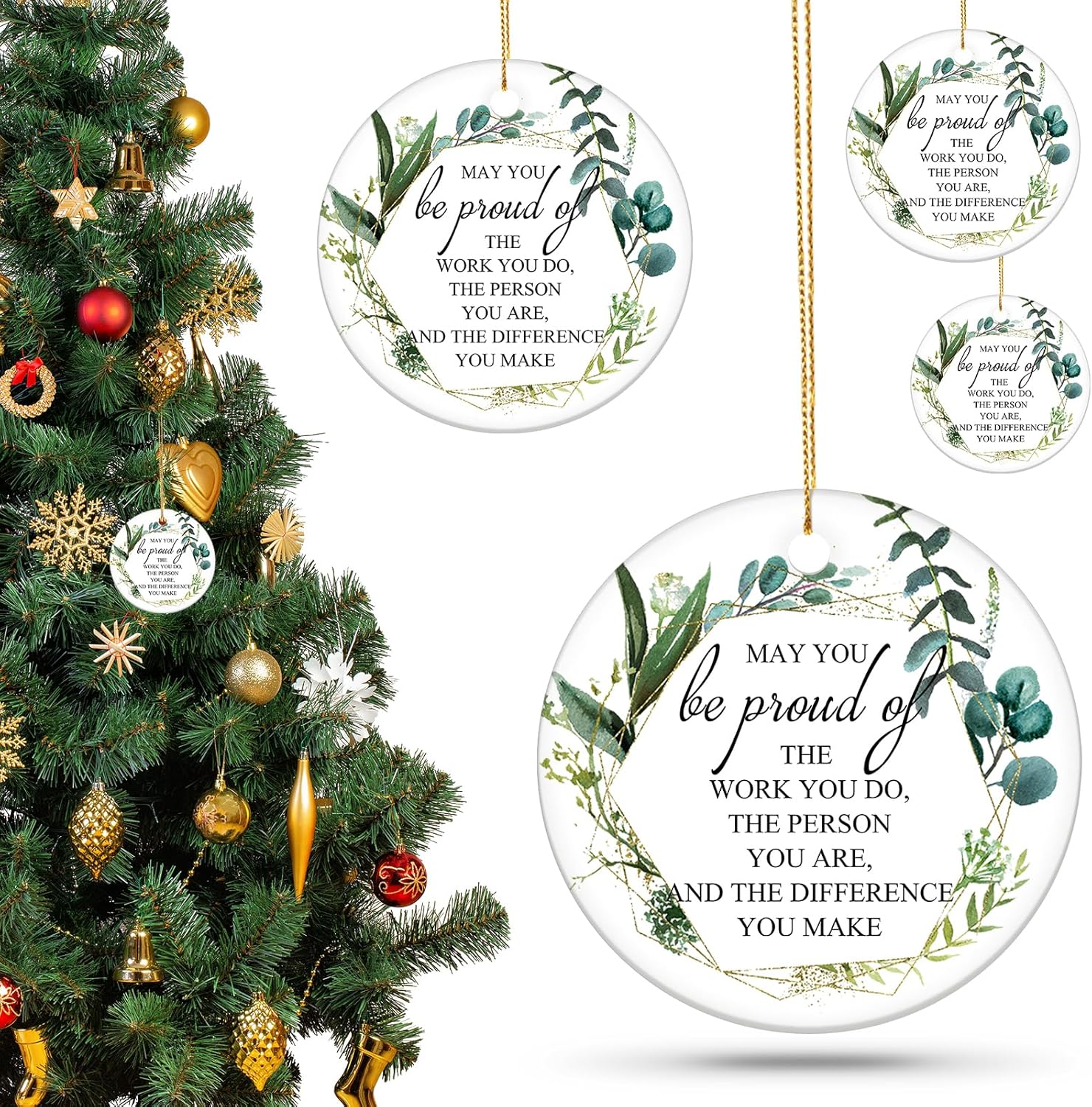 20 Pcs Thank You Ornaments Christmas Appreciation Gifts May You Be Proud of The Work Christmas Tree Ceramic Hanging Decor for Employee Coworker Staff Nurses Teacher