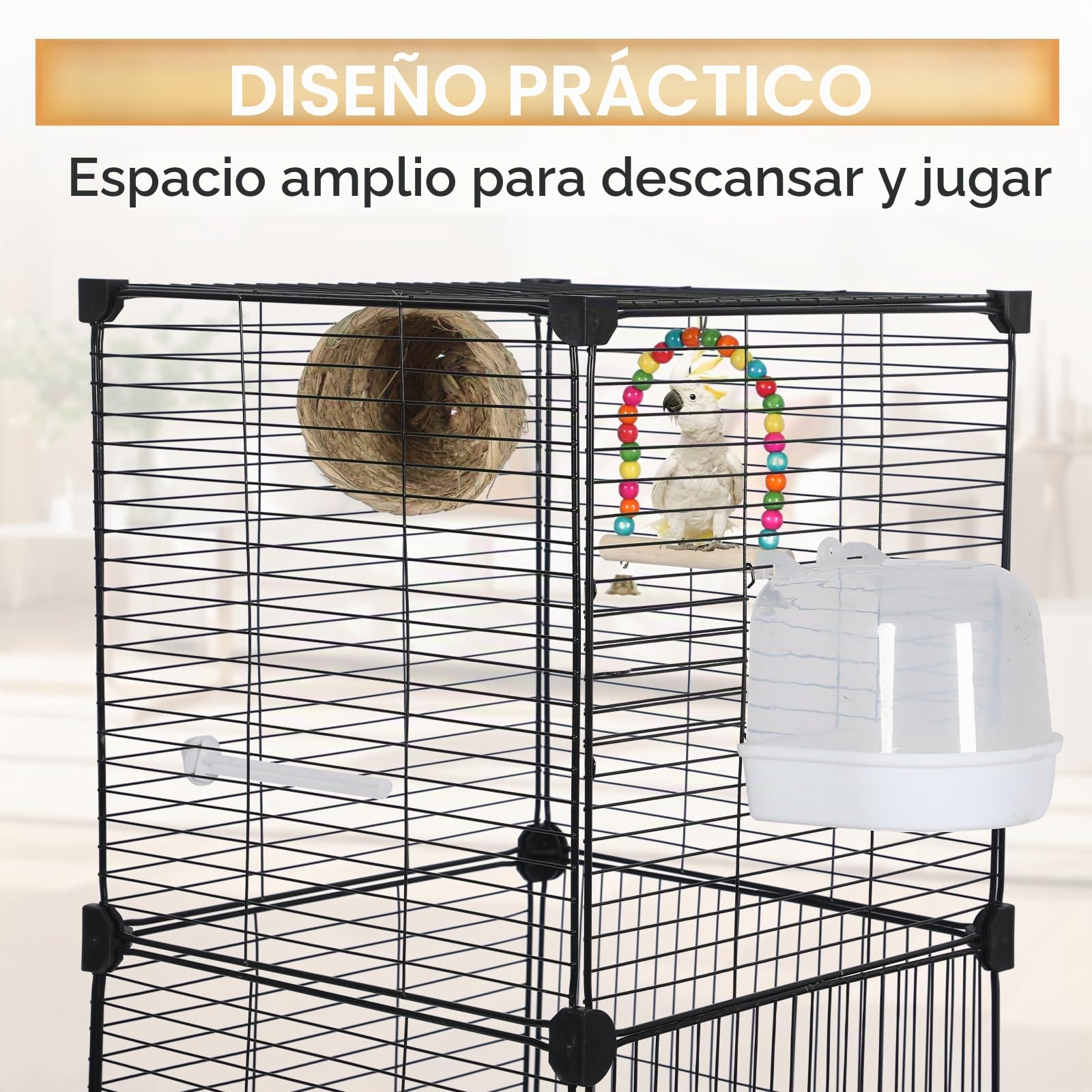 MSFE Jaula de Aves Grande, 130x37x37cm Jaula para Loros con ruedas, Jaula para Pájaros Voladera Interior con columpio, percha, para periquito, calopsitte, conure, pinzón, canario