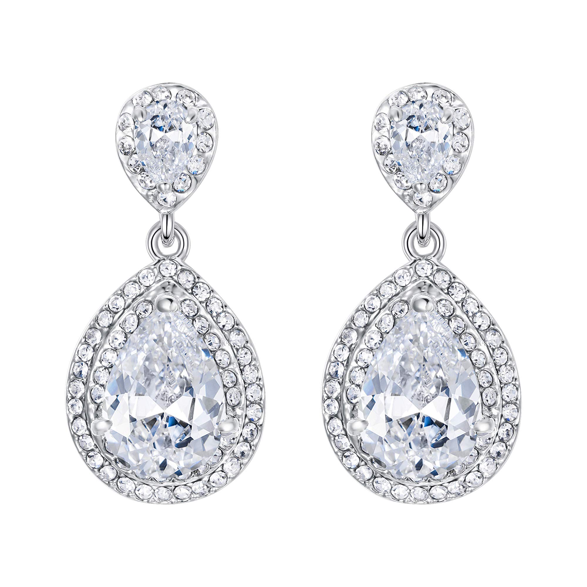 EVER FAITH® - Bling CZ Cristal Austriaco Novia Pendientes Joyería Plata-Tono N04154-1