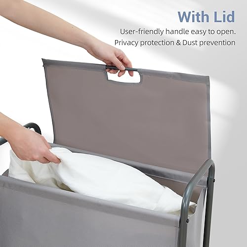 Miniatura 2 de STORAGE MANIAC Cesta de lavandería con tapa, clasificador de ropa sucia de 85 L con ruedas, cesta de ropa sucia de 2 cargas, organizador de