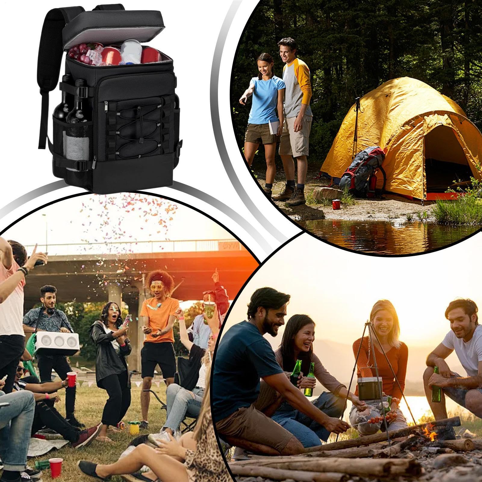 Sac à dos isotherme – 40 L – Sac isotherme portable doux en tissu Oxford imperméable pour déjeuner, pique-nique, sac à dos thermique étanche pour camping, plage, randonnée, voyage, nourriture