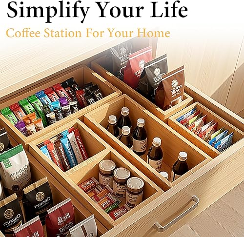 Miniatura 6 de Organizador de cajones de bambú, 5 piezas para cocina, divisores de almacenamiento multiusos para cocina, oficina, joyas, cosméticos, separadores de