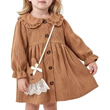 Noubeau Toddler Girl Fall Dress Baby Girl Dress Ruffle Long Sleeve Princess Dresses with Bag Kids Winter Casual Outfits