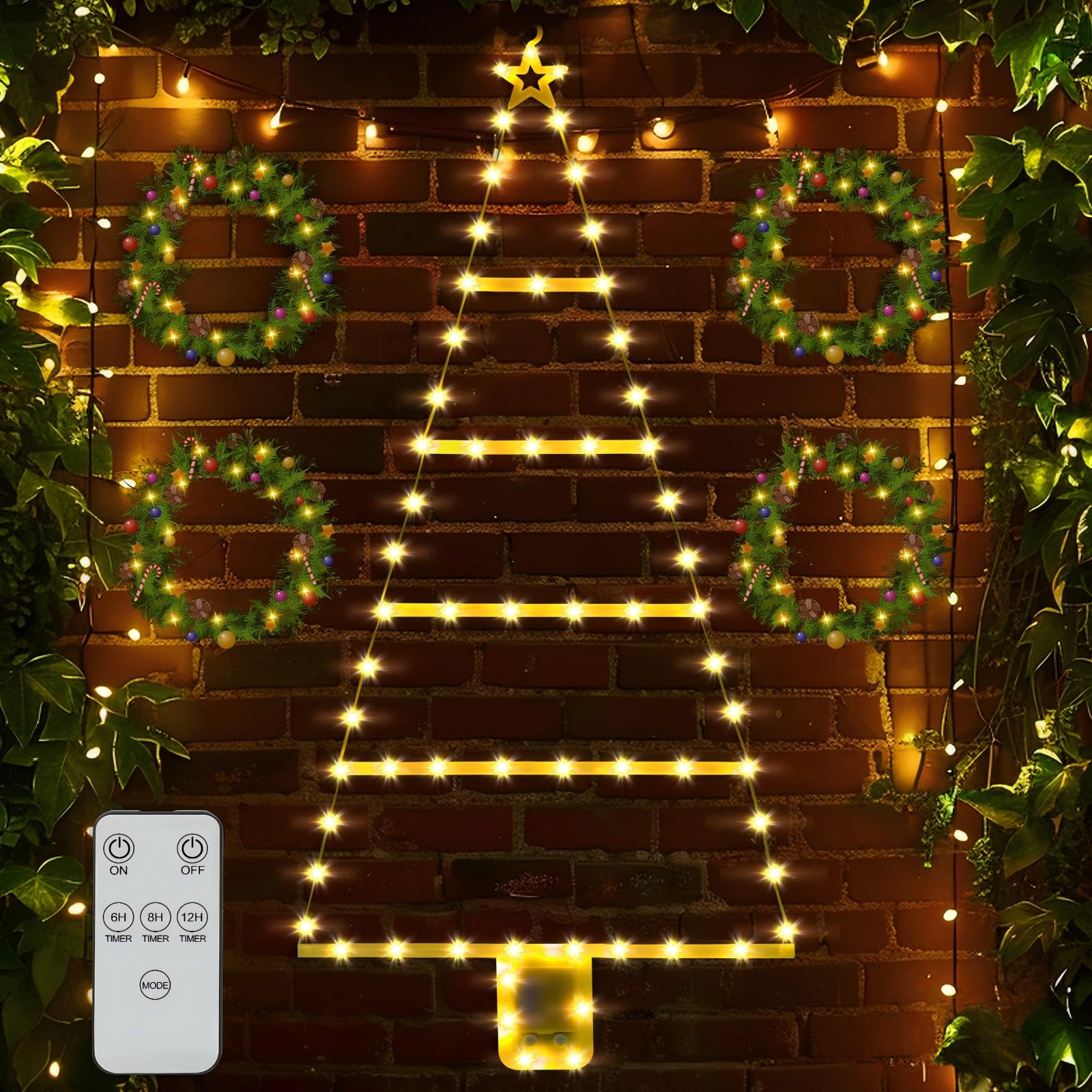 ZZQVIP Guirnalda de luces LED para árbol de Navidad, 8 modos y temporizador, funciona con pilas, iluminación navideña para interior y exterior, resistente al agua, 92,5 cm, decoración de ventanas de