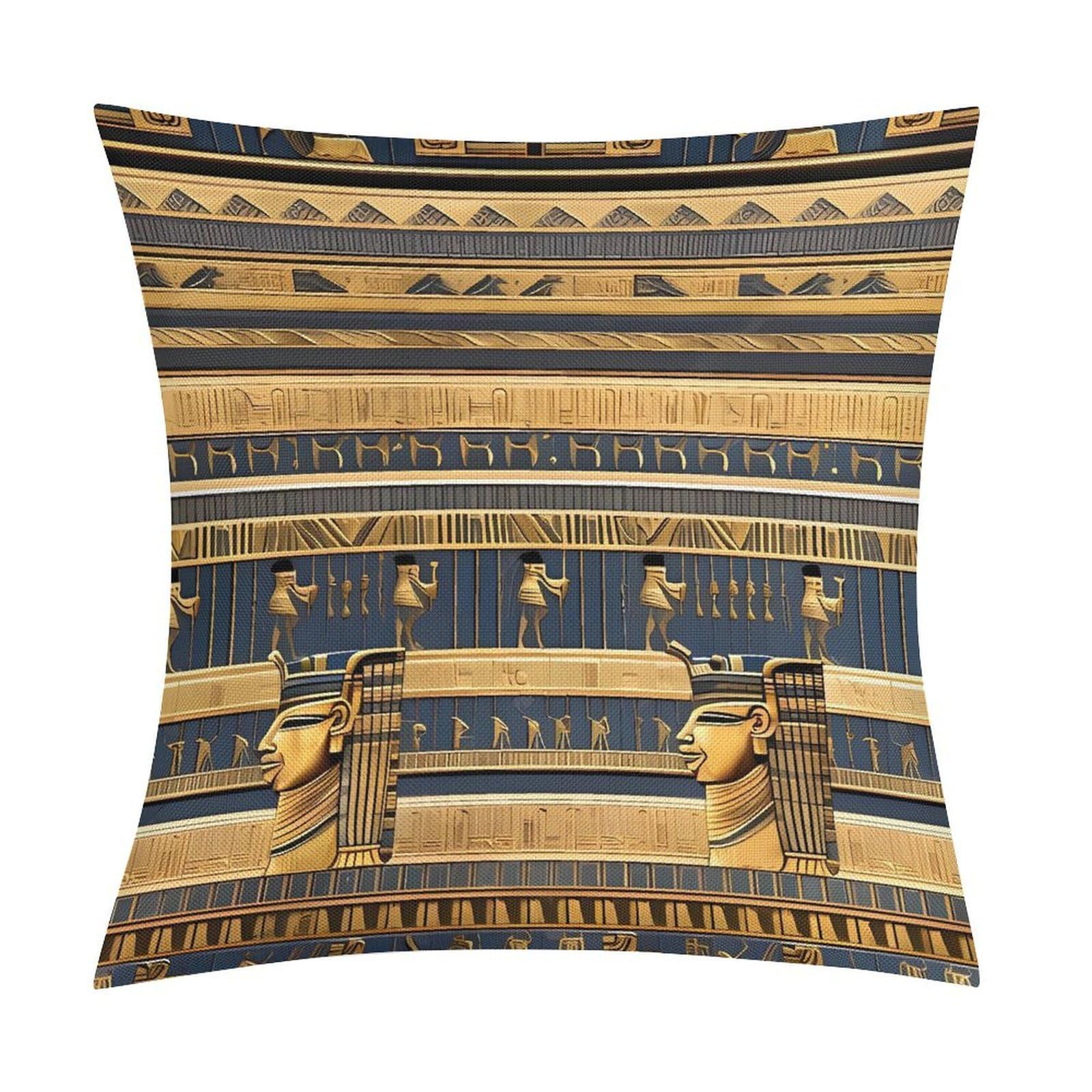 Fodpand Style Egyptian Pharaonic Frescoes Pillow Covers 18X18 Inch, Pillow Cases Boho Farmhouse, Throw Pillow Covers For Couch Sofa Bed Spring Home Decor