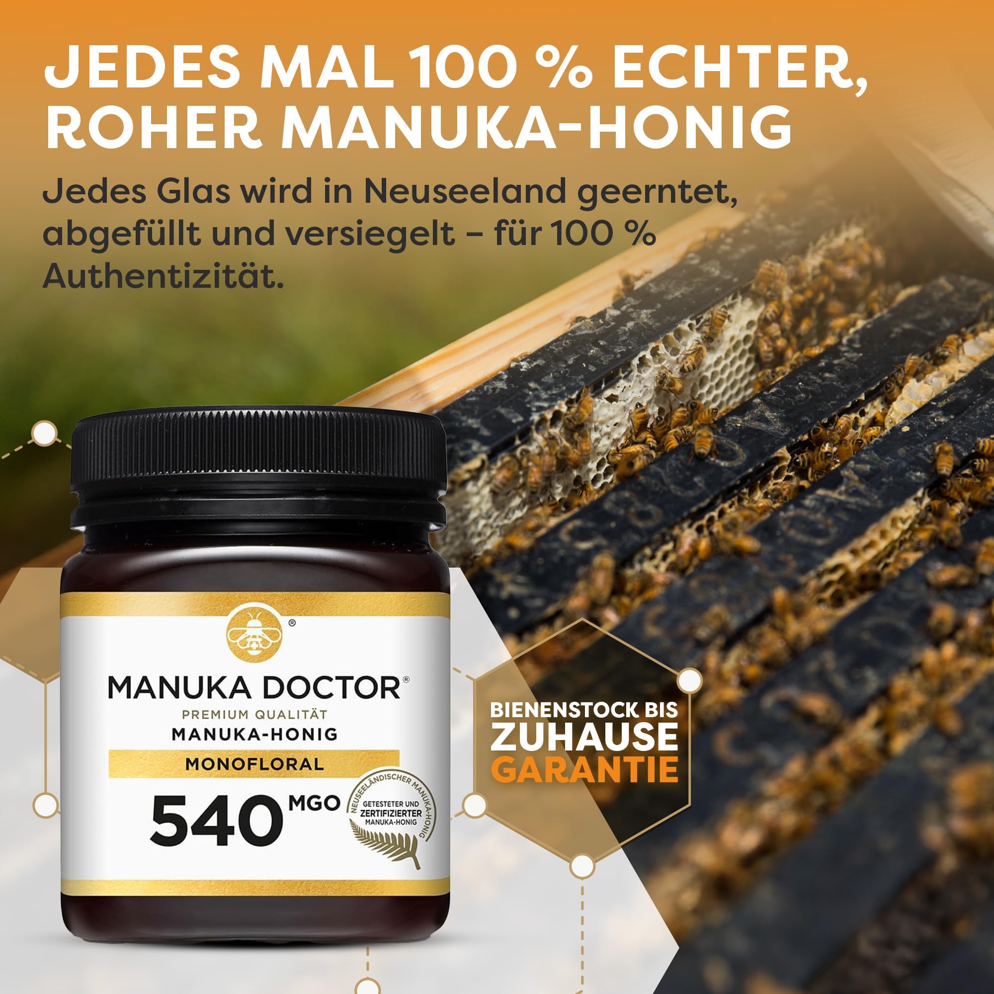 MANUKA DOCTOR MGO 540+ Manuka Honig Monofloral 250g 100% Reiner Neuseeland Honig Zertifiziert RAW