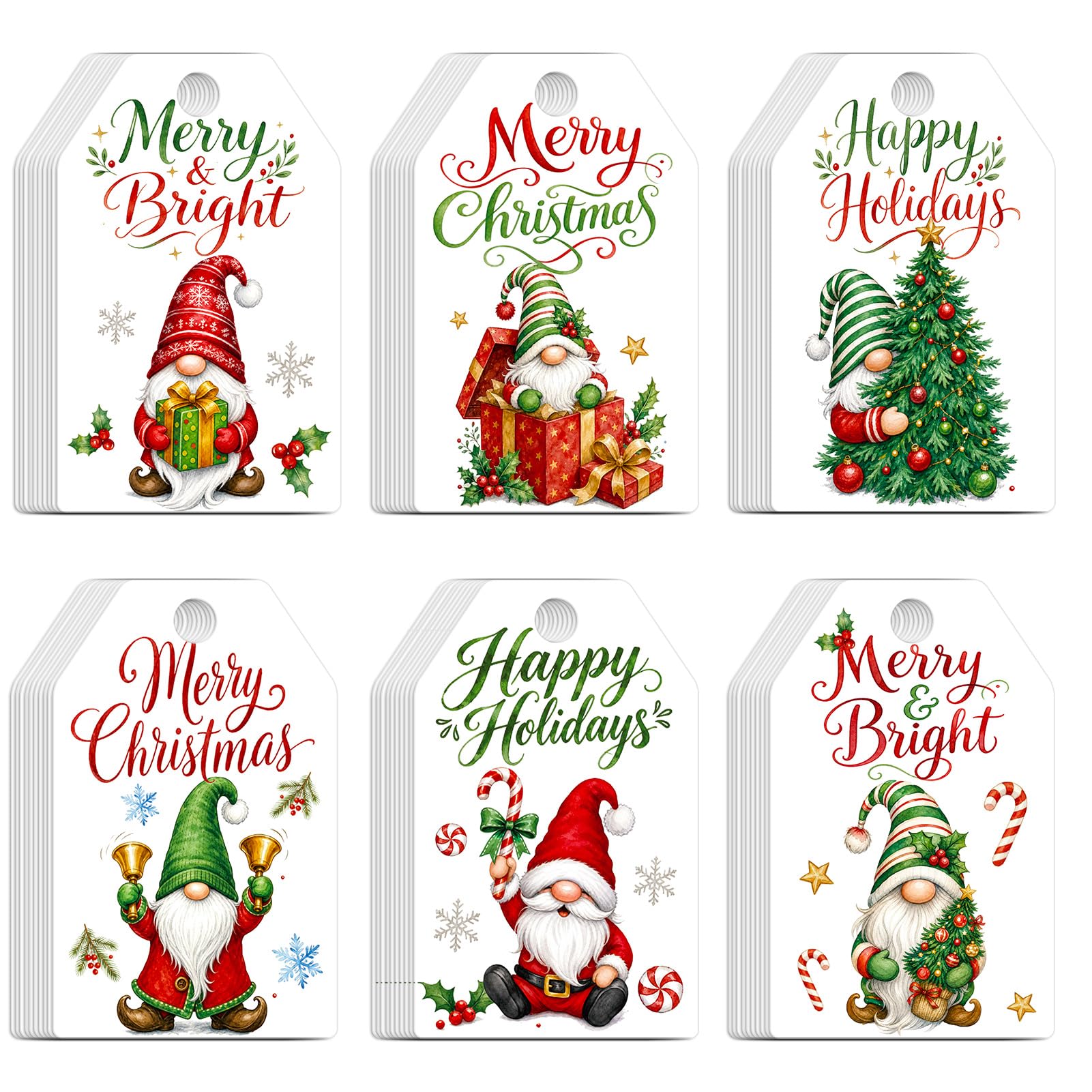 Konsait Gnomes Christmas Gift Tags, 60 Pack Cute Gnomes Christmas Tags — image 1
