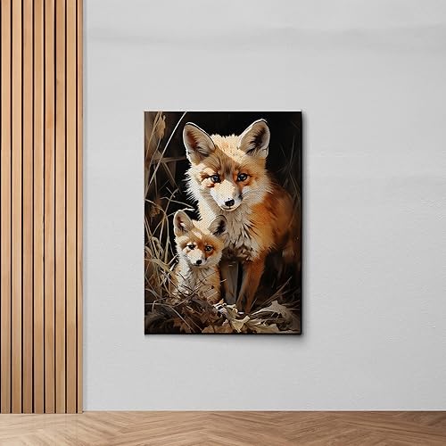Fox Mother Cub Prints, In The Style Of Stencil,Based, Ivory, Kids Wall Art, Kids Wall Art Display, Mom And Baby Animal Art Print, Decor Canvas, Art disponible en Yaxa Guatemala