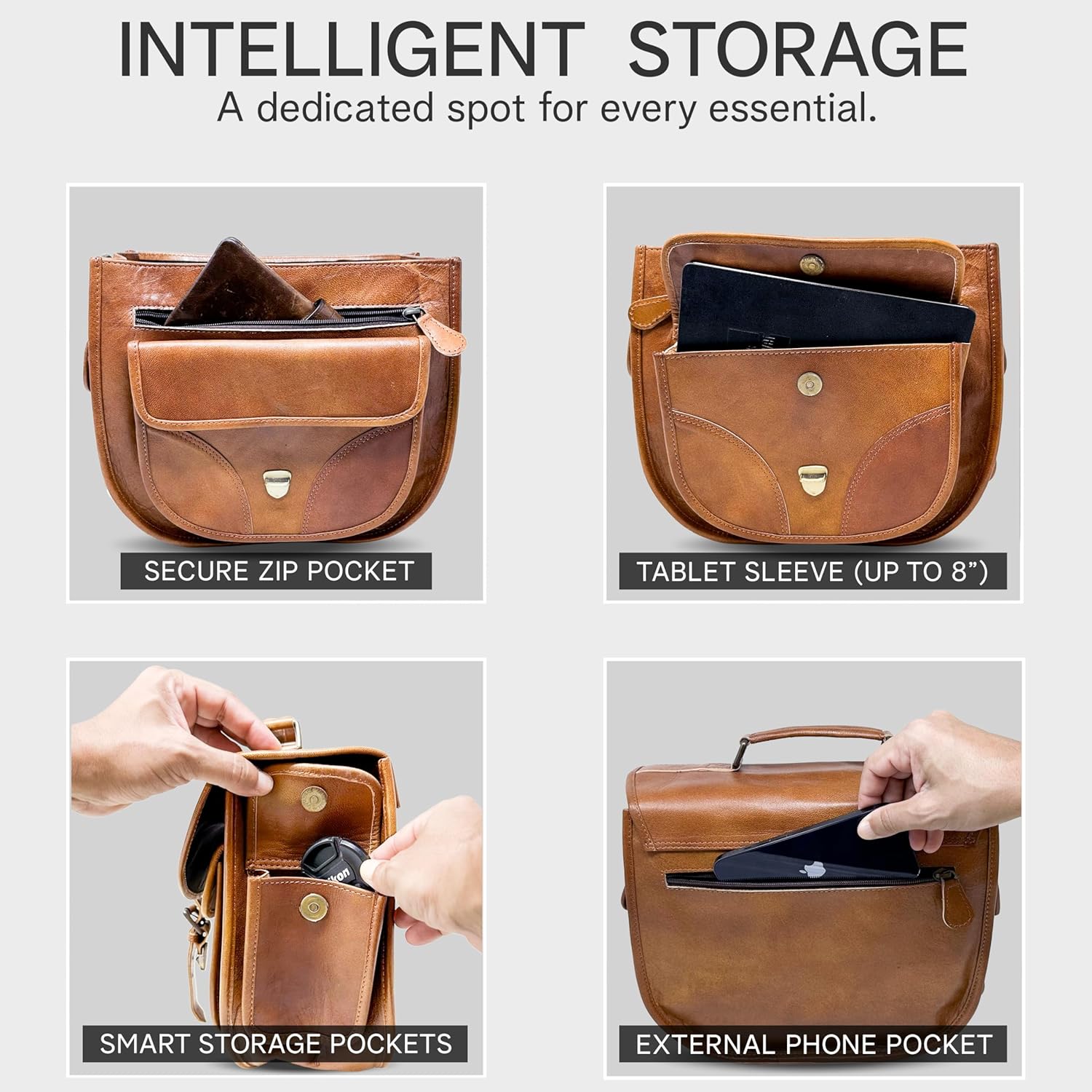 rofozzi Leather Camera Bag for Women, Vintage Crossbody Camera Bag with Removable Insert for Mirrorless & Small DSLR Cameras, Genuine Leather - Image 4