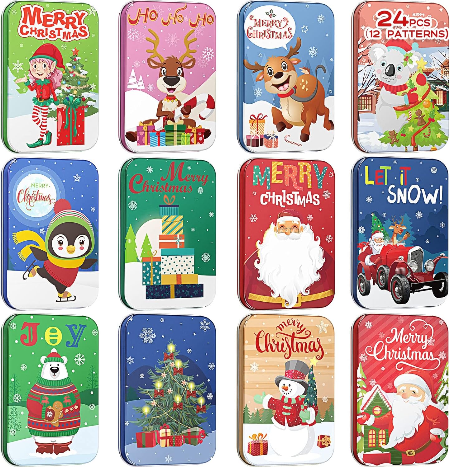 Nuogo 24 Pack Christmas Gift Card Holders Metal Tin Boxes with Card Small Gift Card