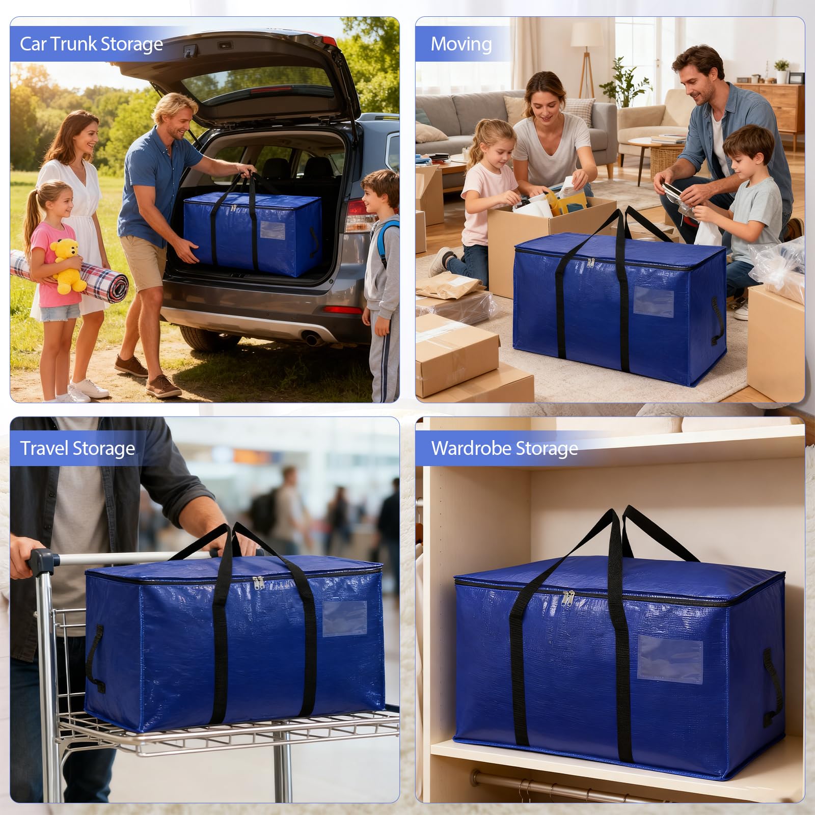 Romon Borse Trasloco 4pz Borse da Trasloco Impermeabili Borsoni da Viaggio Grandi con Manici Rinforzati, Organizer Vestiti per Stoccaggio Abiti e Coperte per Trasloco e Viaggio Sacchetti 72L