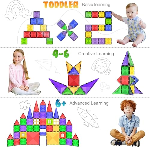 Miniatura 2 de Bloques de construcción de azulejos magnéticos, juego de imanes educativos STEM para niños, creatividad, aprendizaje preescolar, juguetes