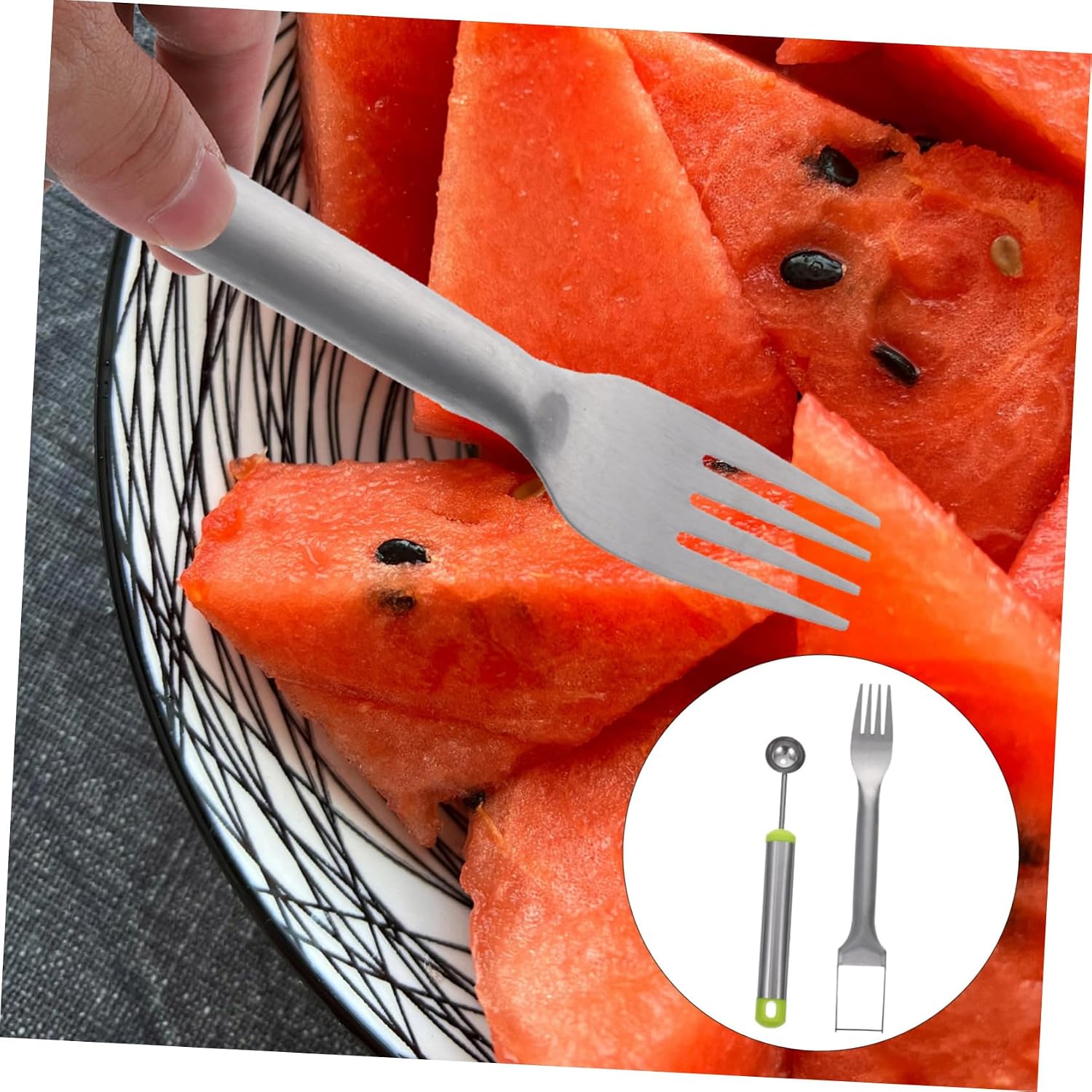 Watermelon Baller Fork Slicer Stainless Steel for Home