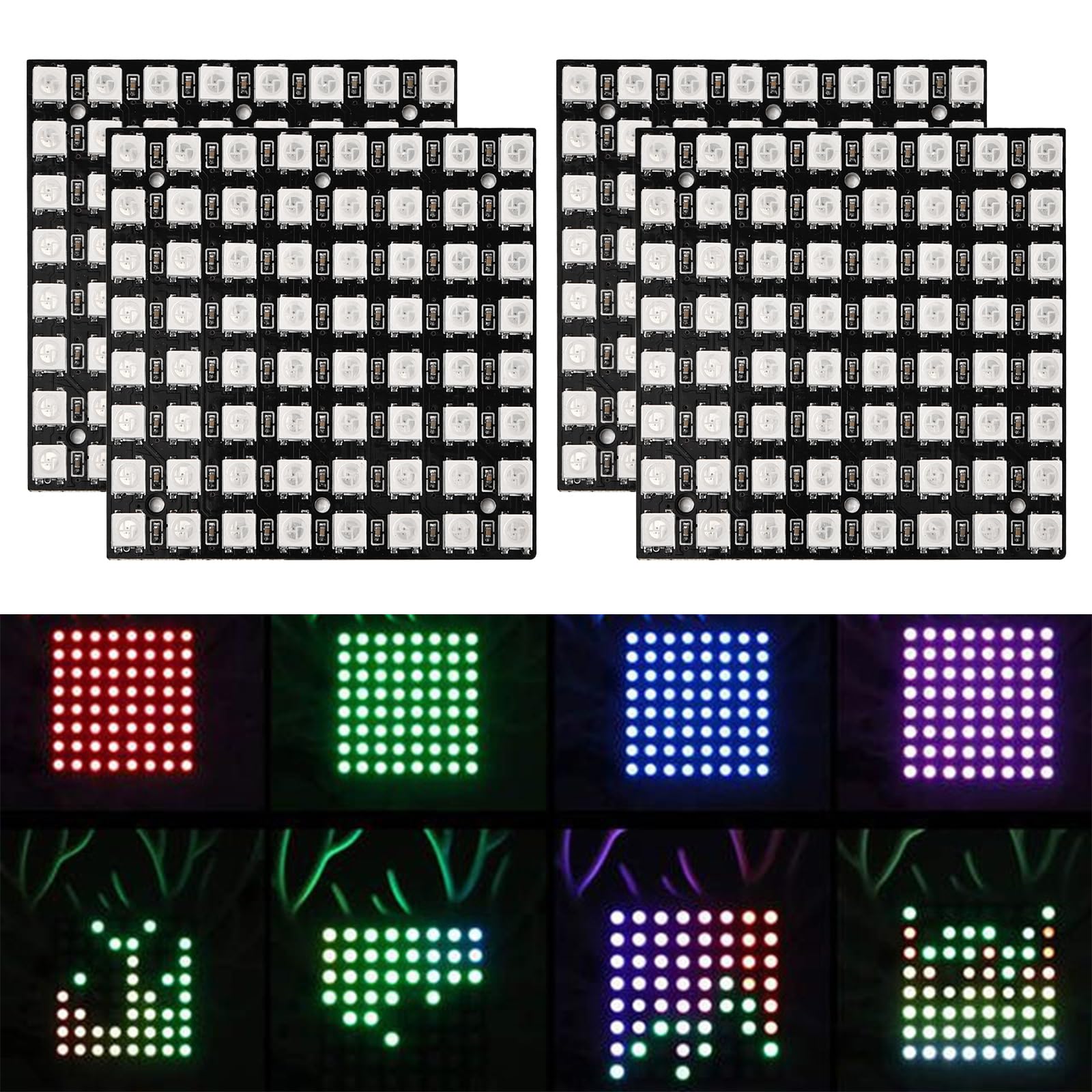 Joycabin 4 sztuki 64 bitów WS2812 panel matrycowy LED, 8 x 8 5050 LED, wbudowany sterownik, kolorowe światło, płyta rozwojowa kompatybilna z Arduino Raspberry Pi