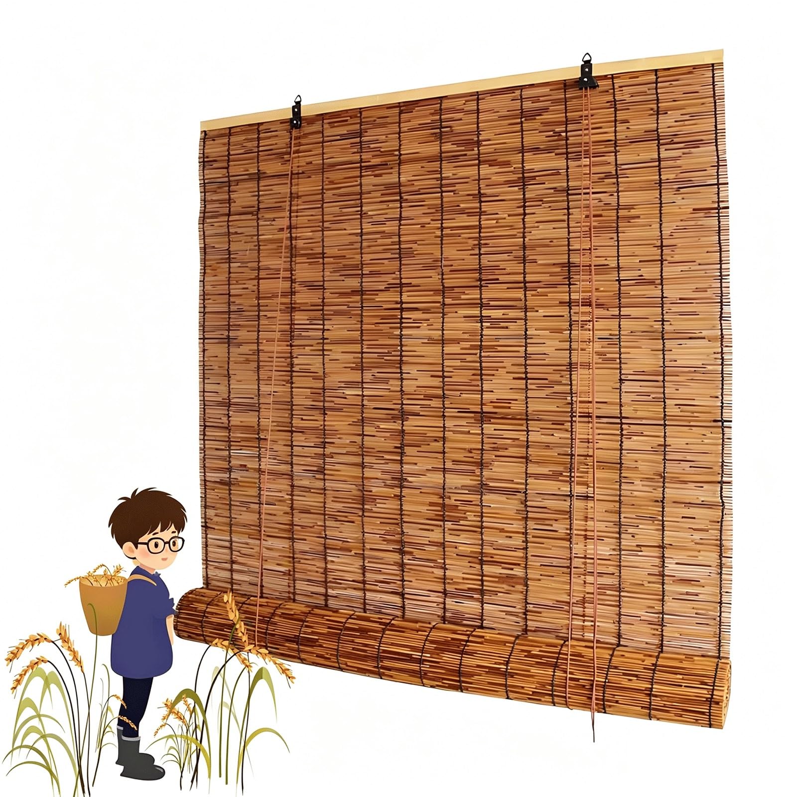 Bamboo roller blinds, reed roller blinds, suitable for courtyard and kitchen roller blinds, windows, and privacy partitions in pergolas(W85xH160cm)