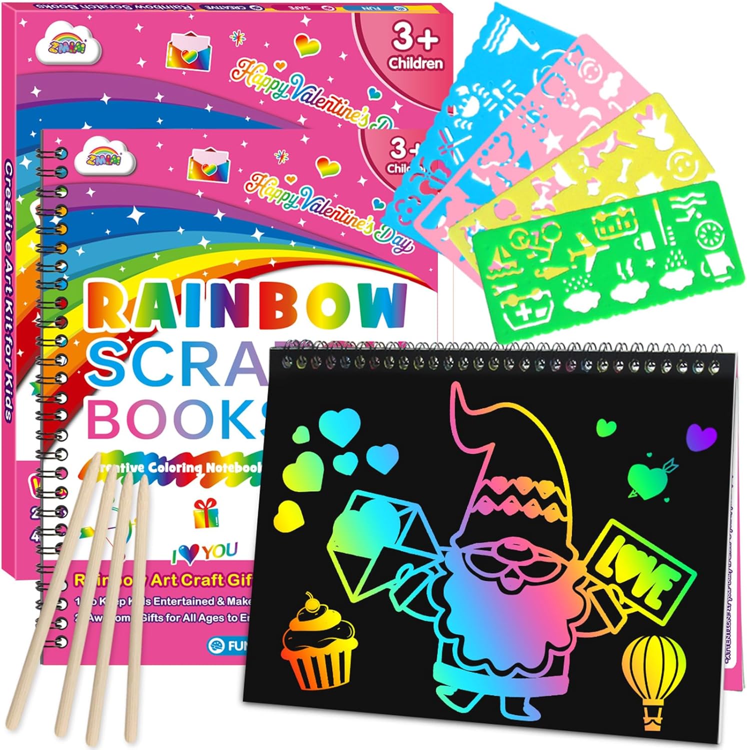 Amazon.com: ZMLM Valentine Scratch Art Rainbow Scratch Paper,2 Pack ...