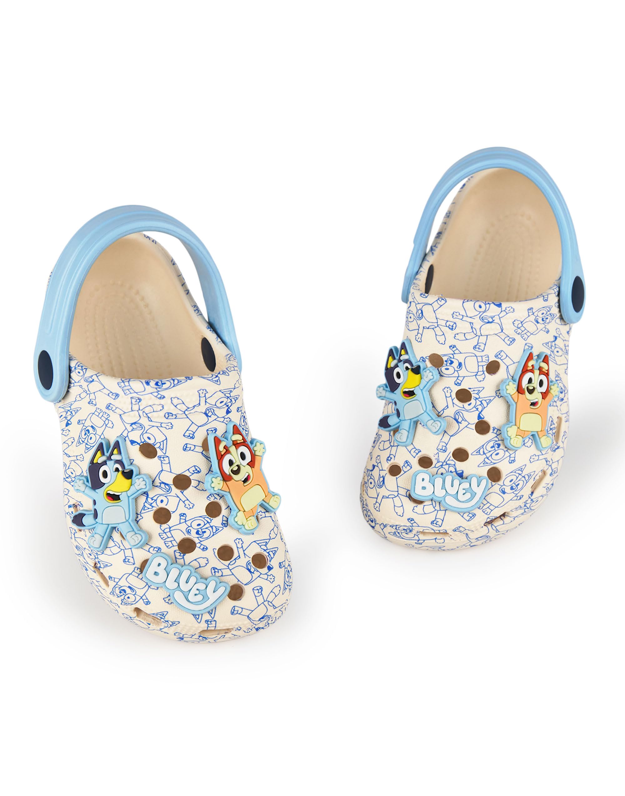 BlueY Zoccoli per Ragazzi | Calzature Slip-on per Bambini con ciondoli a Forma di Cucciolo in Marrone Chiaro e Blu | Sandali con Stampa Integrale per Interni ed Esterni e Cinturino Regolabile
