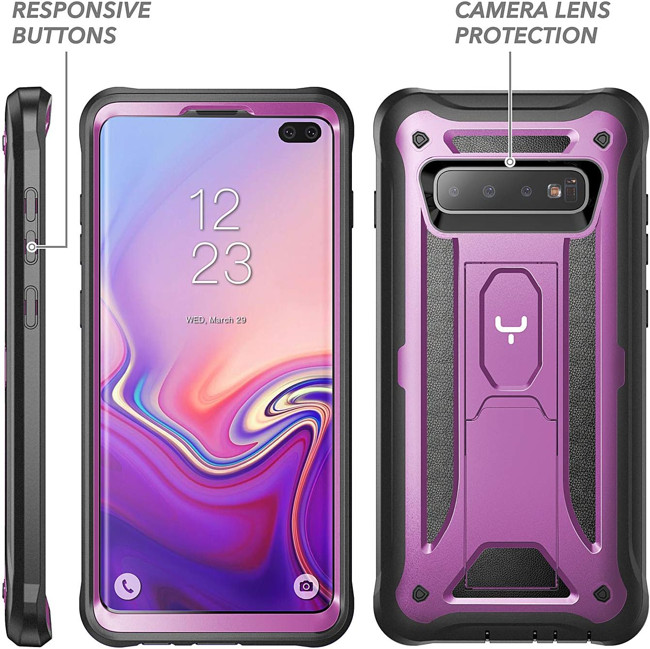 YOUMAKER Kickstand Case for Galaxy S10+ Plus, Heavy Duty Protection Full Body Shockproof Slim Fit Without Built-in Screen Protector Cover for Samsung Galaxy S10 Plus 6.4 inch - Purple