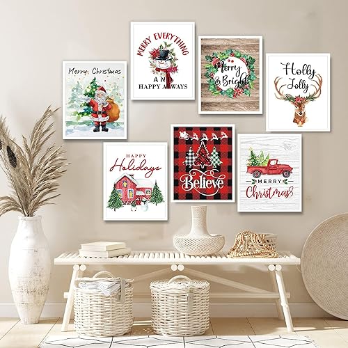 Miniatura 7 de Tevxj 9 piezas de arte navideño para pared, decoración de pared para dormitorio, decoración de pared de Navidad, carteles para sala de estar,
