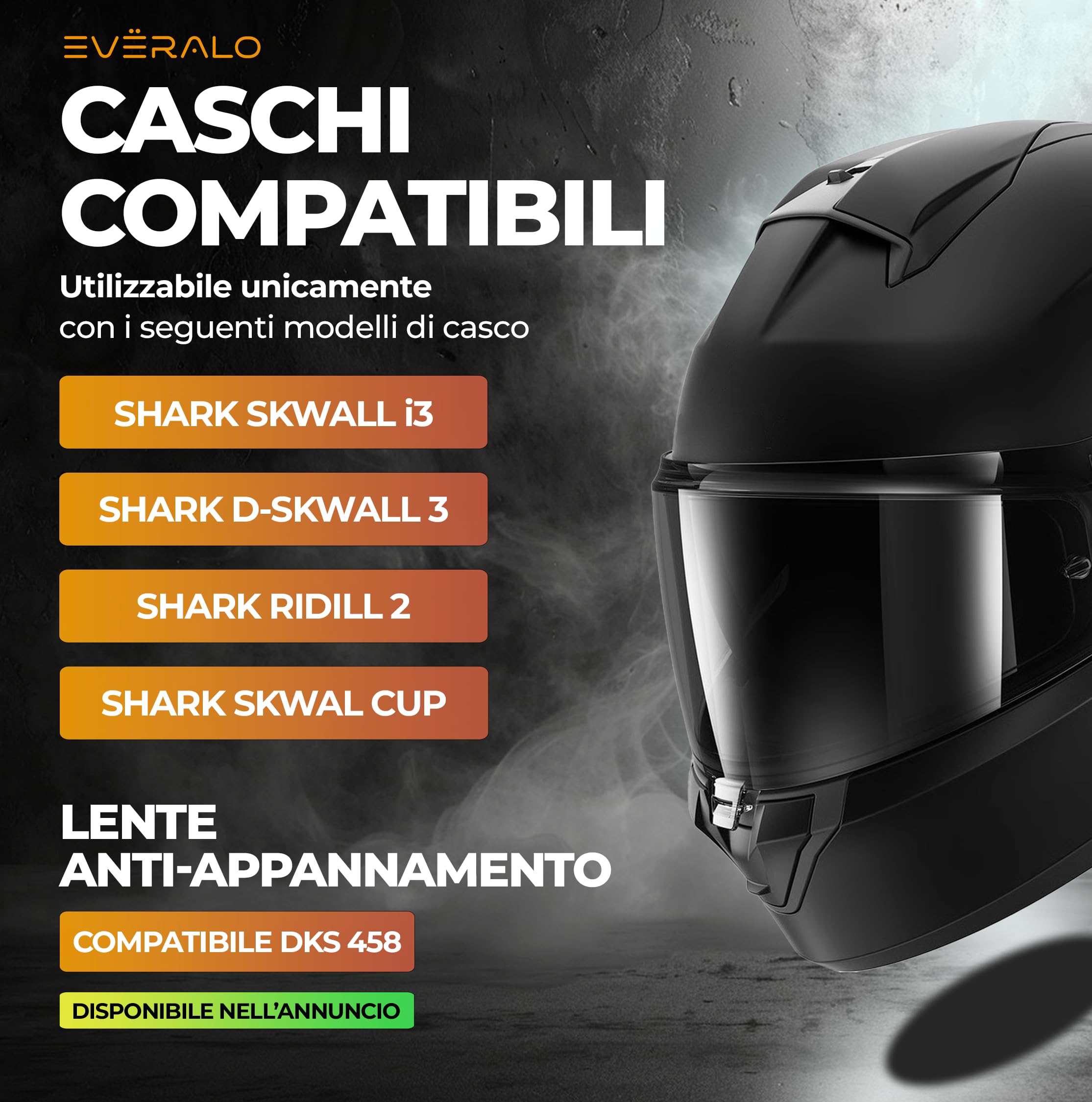 Visiera Compatibile con Shark Skwall i3 - DSkwall 3 - Ridill 2 - Skwal Cup - VZ400 (Light Fume')
