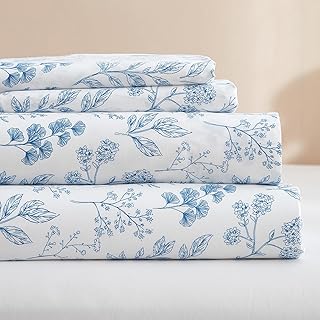 HighBuy Luxury Soft Queen Sheets Set White - Vintage Floral Sheets Cooling Bed Sheets Queen - 4 Piece Blue Floral Sheet Set - 16" Extra Deep Pocket Sheets,Breathable & Soft Sheets (Queen,Boho Floral)