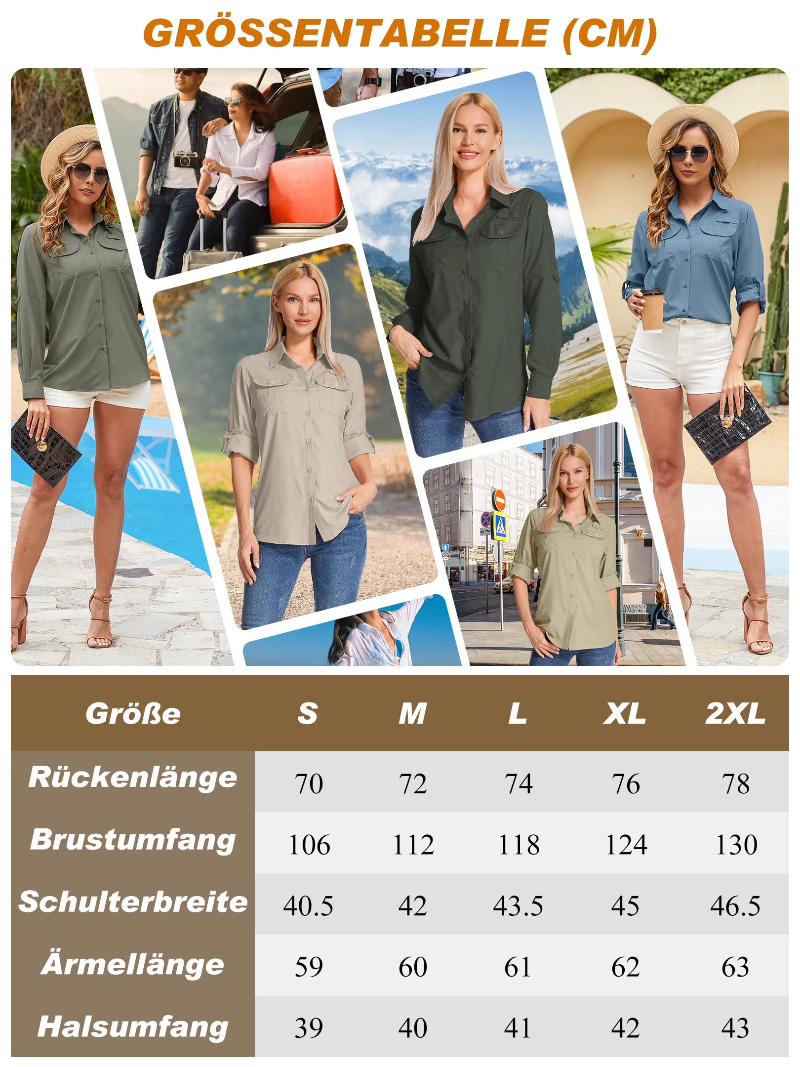 Camicia da Safari a Maniche Lunghe da Donna - Tessuto Traspirante ad Asciugatura Rapida - Protezione Solare UPF - Ideale per Pesca, Escursionismo, Trekking, Campeggio e Viaggi