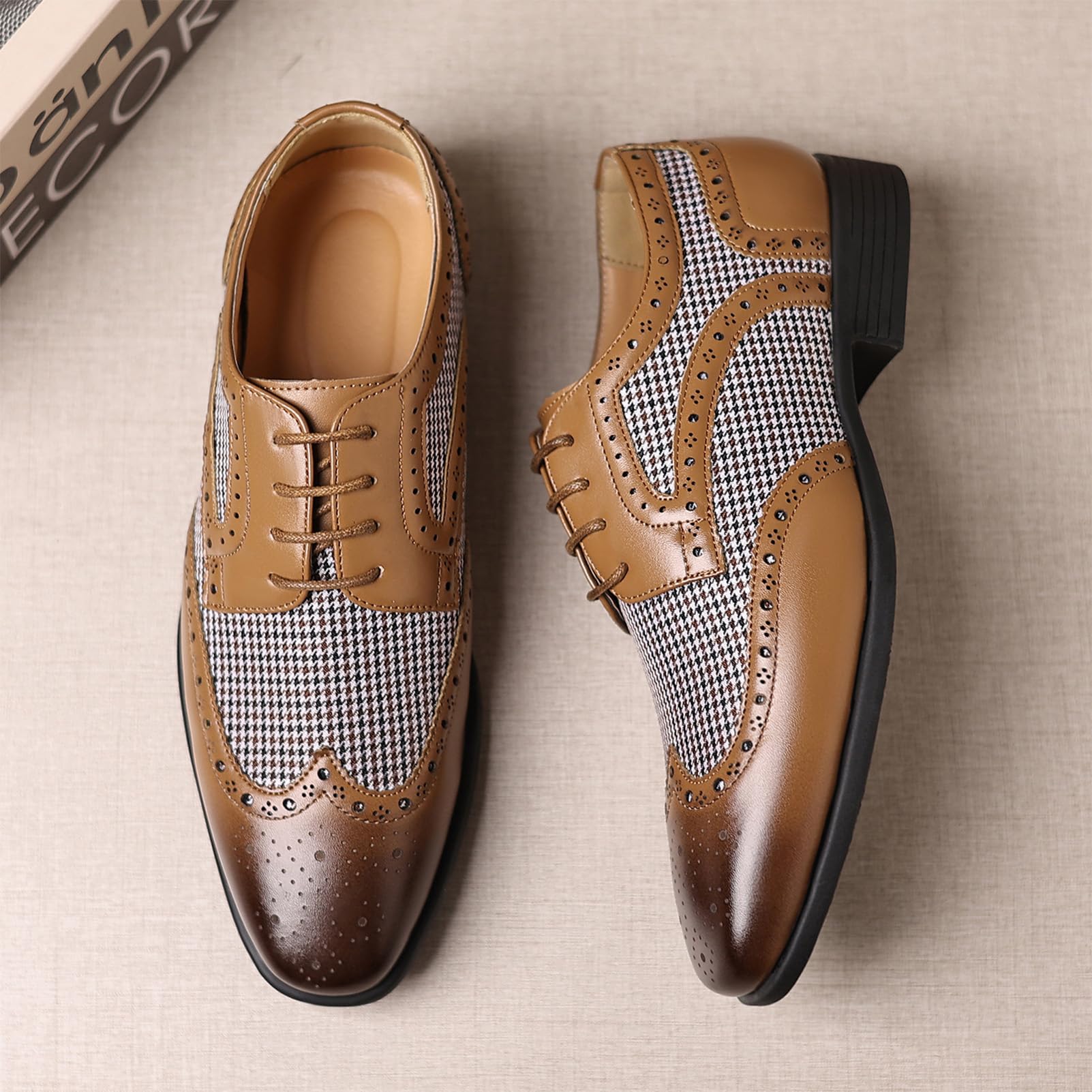 ANUFER Hombre Guapo Bloque de Color Zapatos de Vestir con Cordones Piel Sintética Brogues
