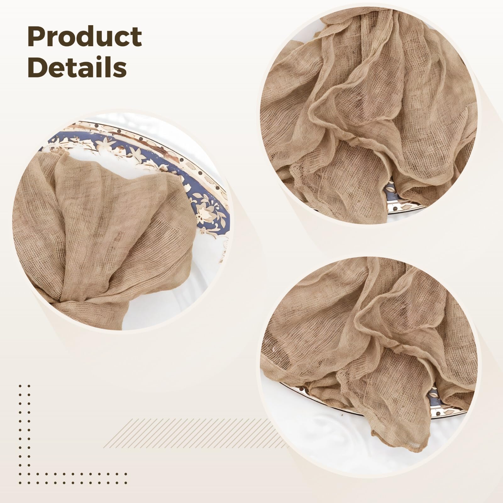 Miękkie, 40 x 40 cm, zestaw 24 - serwetki materiałowe balijski poliester boho szykowna pomarszczona gaza, design, do jadalni elegancka idealna, dekoracja i imprezy domowe