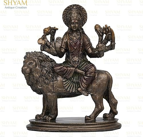 Miniatura 2 de Diosa Durga Maa sentada en la estatua de león Sherawali MATA Ídolo Adi Shakti Figura de Mata Rani Escultura decorativa para el hogar, oficina,