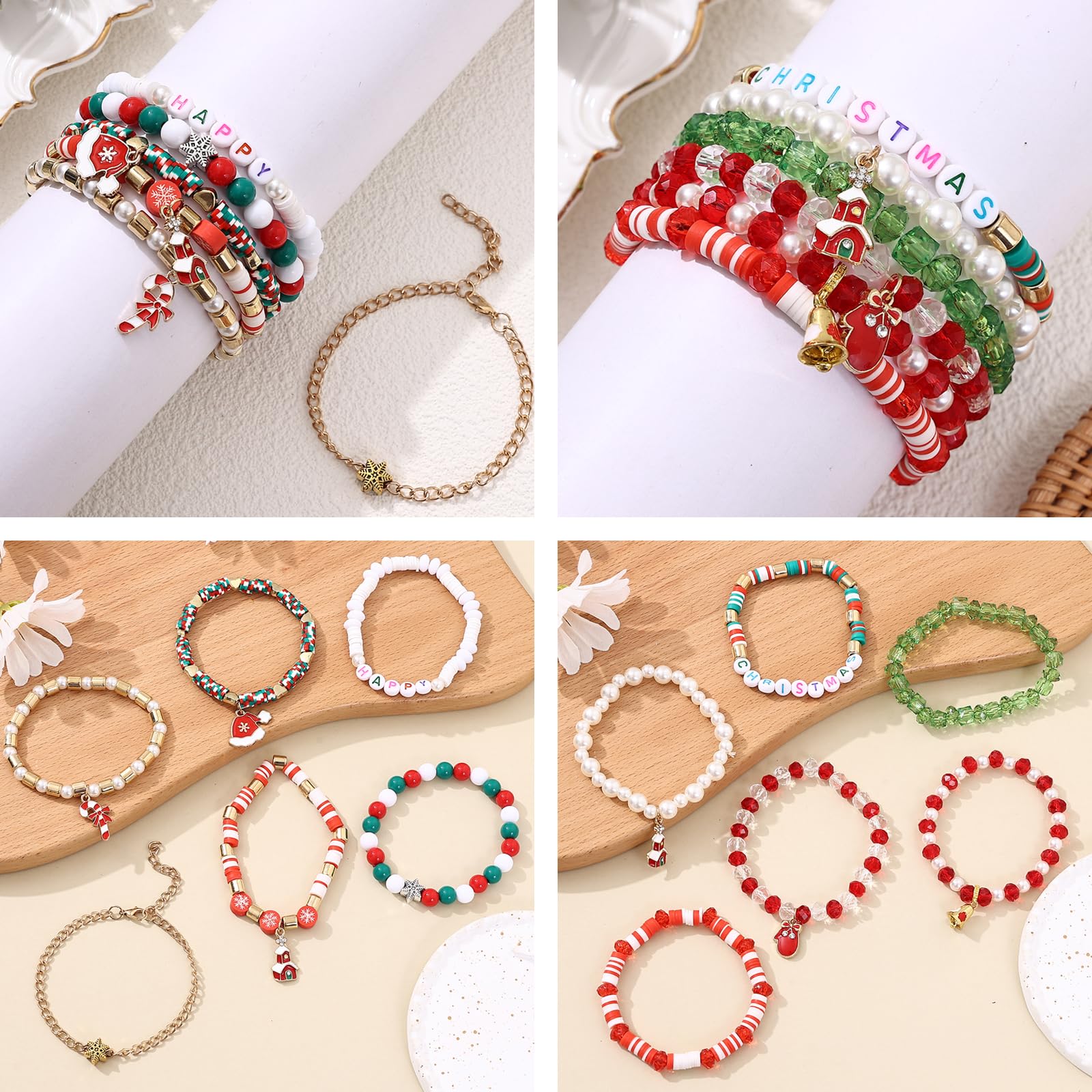 36 Pcs Holiday Heishi Surfer Bracelets for Women Bulk Easter Mother's Day Christmas St. Patrick's Day Mardi Gras Bracelet Stackable Stretch Friendship Bracelets Set