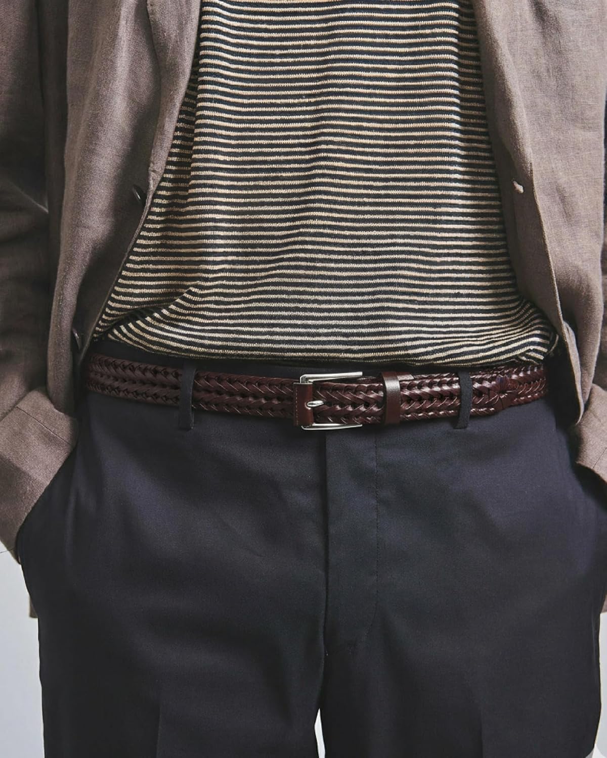 CHAOREN Mens Braided Leather Belt, Casual Woven Leather Belt for Men 35mm Width for Dress Jeans Golf - Image 2