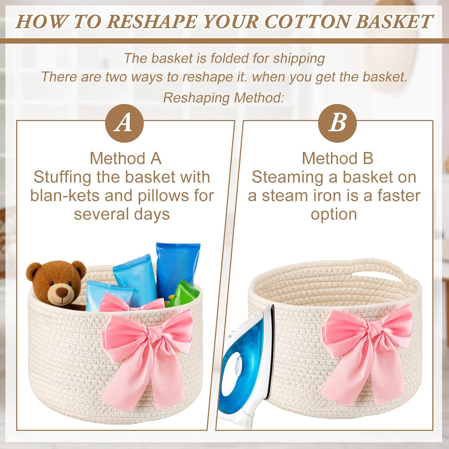 Chic Pink Bow Woven Storage Baskets for Stylish Home Organization