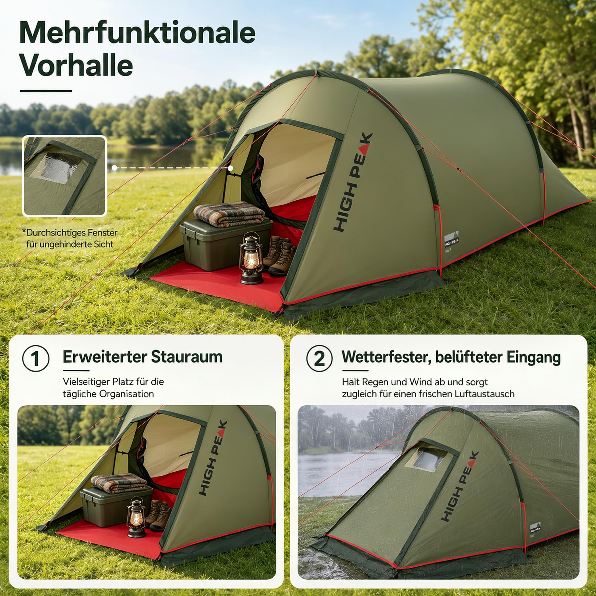 High Peak Trekkingzelt für 2–3 Personen mit Vorraum für Reisen