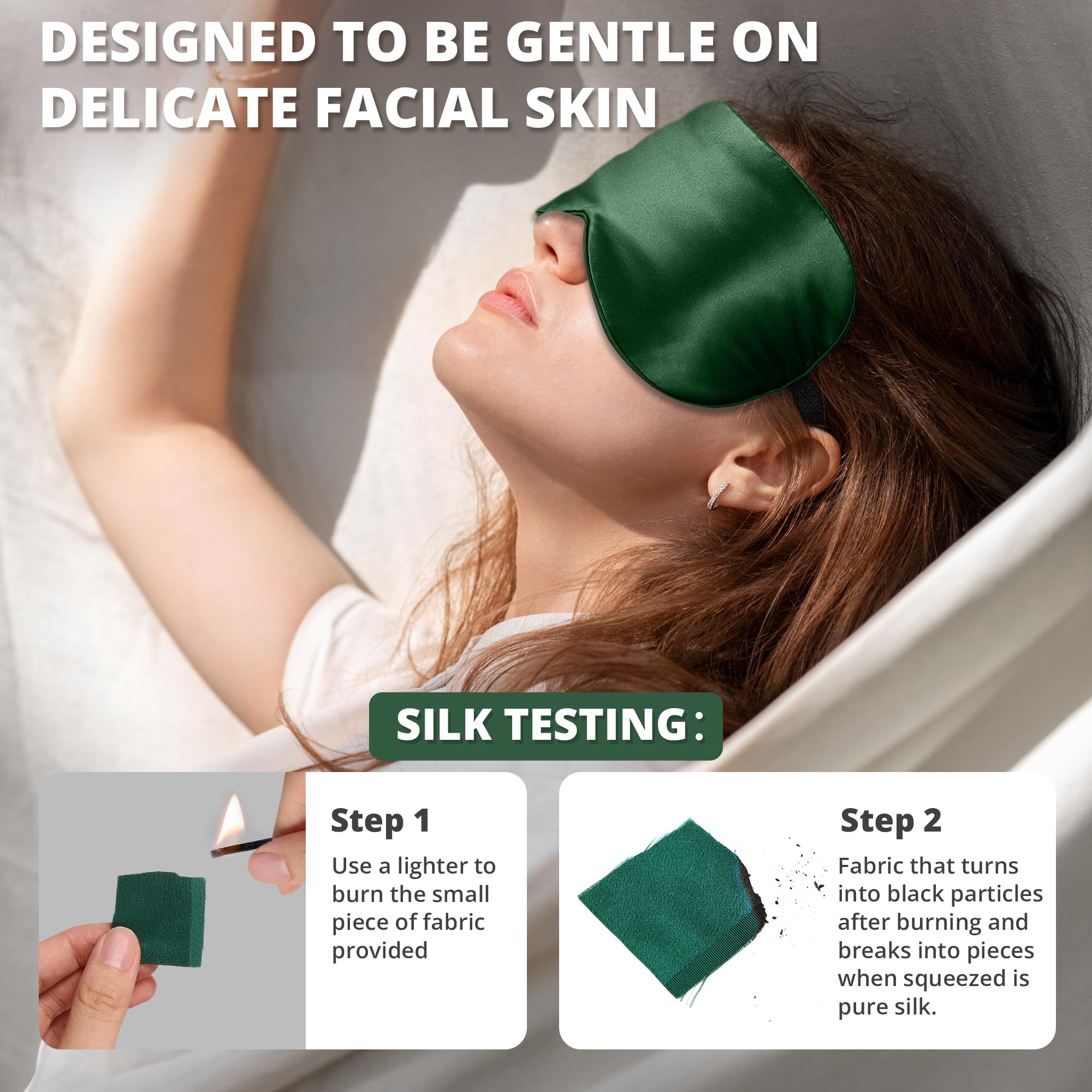 Mascherina per dormire, 100% seta di gelso, 22 momme, oscurante, con cinghie regolabili, per donne e uomini, imbottitura con 100% seta di gelso (verde)