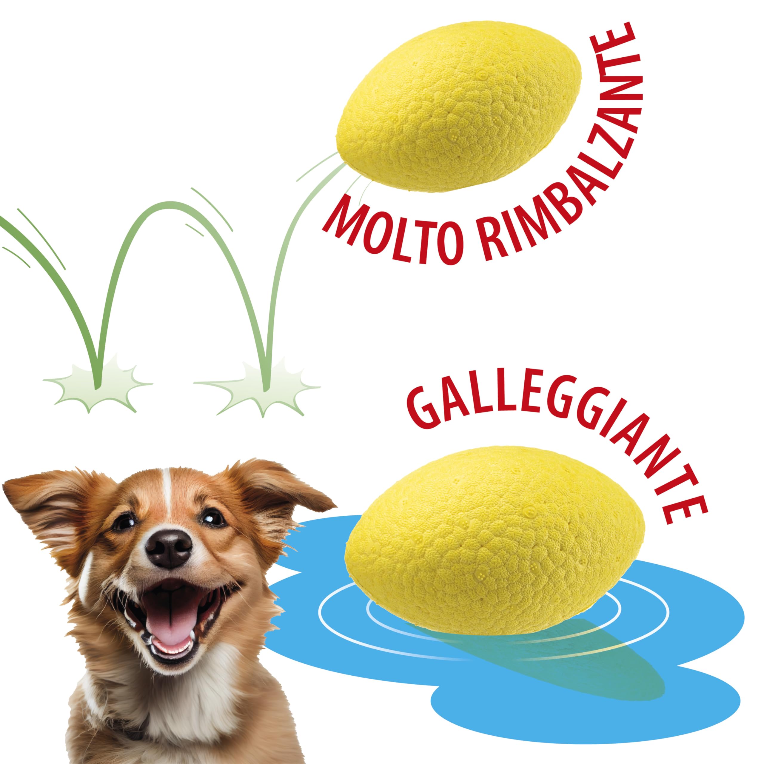 Ferplast Gioco Cane CHEWA BOING RUGBY, Pallina in Materiale Durevole, Atossico, Resistente ai Morsi, per Igiene Dentale, Rimbalza e Galleggia, Misura Media, Giallo