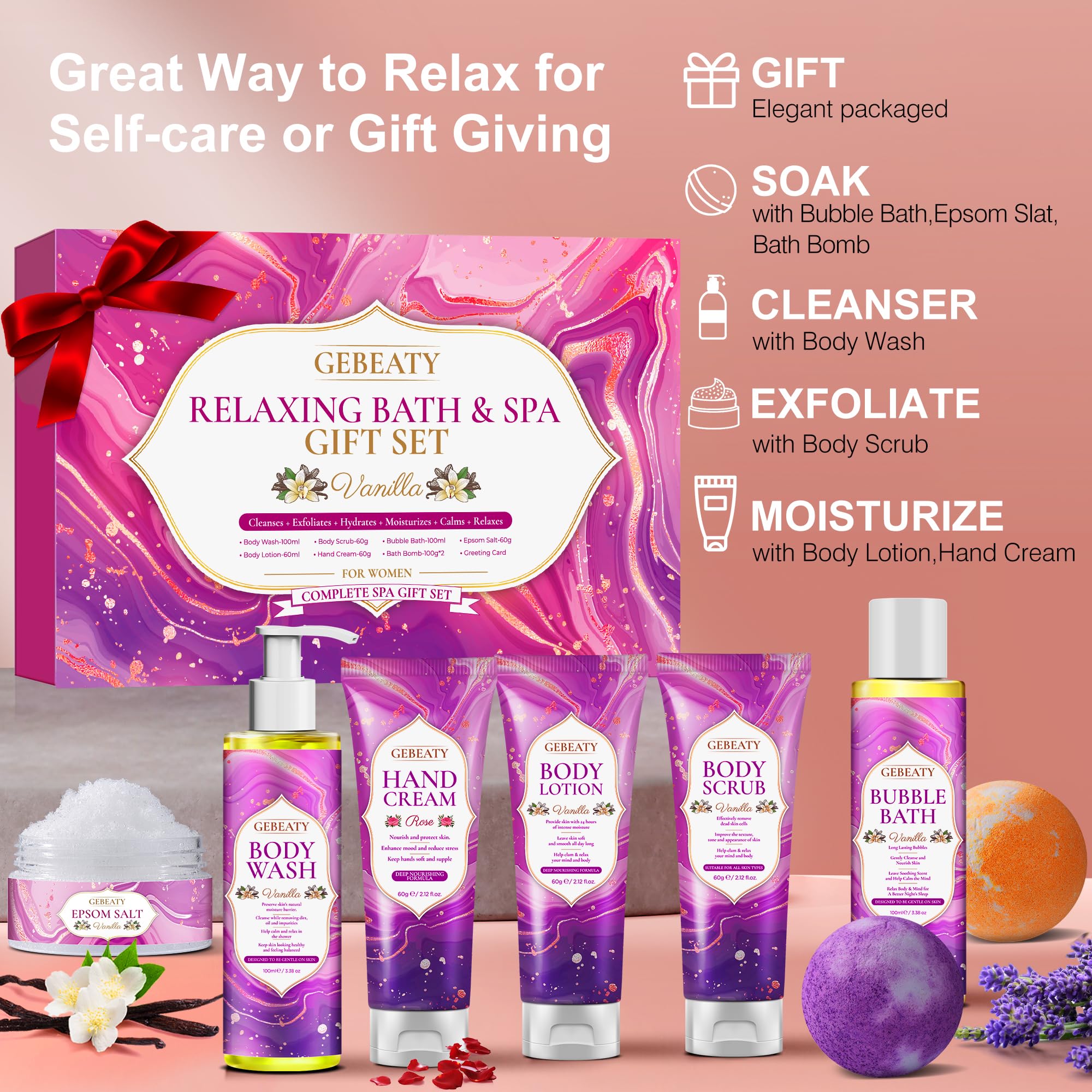 Regalos de spa para mujer, regalos de cumpleaños relajantes únicos para mamá, esposa, ella, cesta de regalo de spa para alivio del estrés para el día de la madre, hermana, juego de regalo de baño de