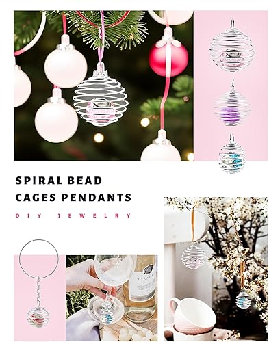 Miniatura 7 de JIALEEY Colgantes de jaulas de cuentas en espiral, 60 unidades, 3 tamaños, chapado en plata, soporte para collar, jaula, hallazgos para fabricación