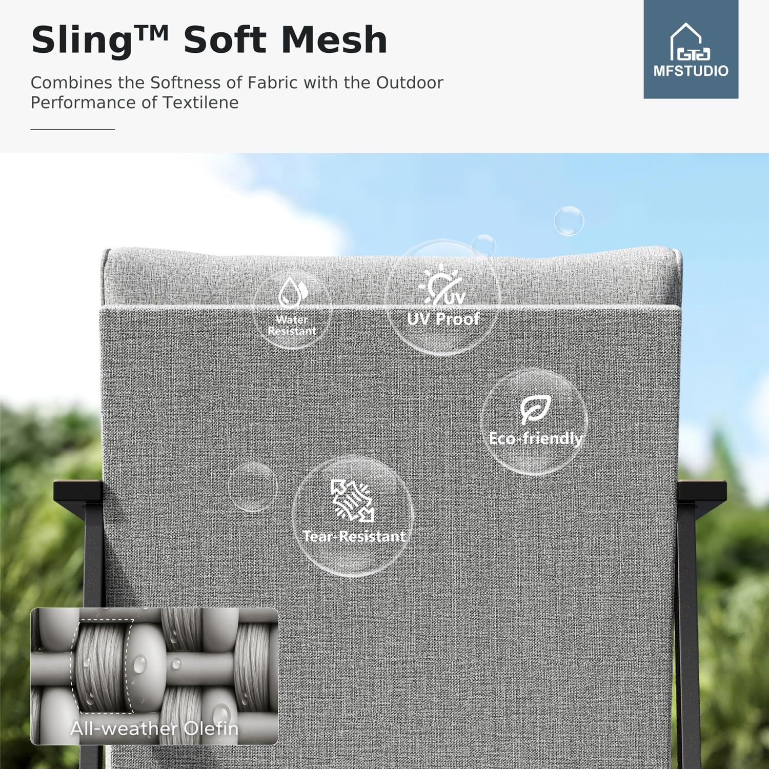 MFSTUDIO 5 Seats Patio Furniture Sets, Olefin-Filled Textilene Fabric Backrest Outdoor Conversation Sets with Coffee Table, 4 Pieces Metal Frame Outdoor Sectional Sofa Sets for Garden, Backyard(Grey)