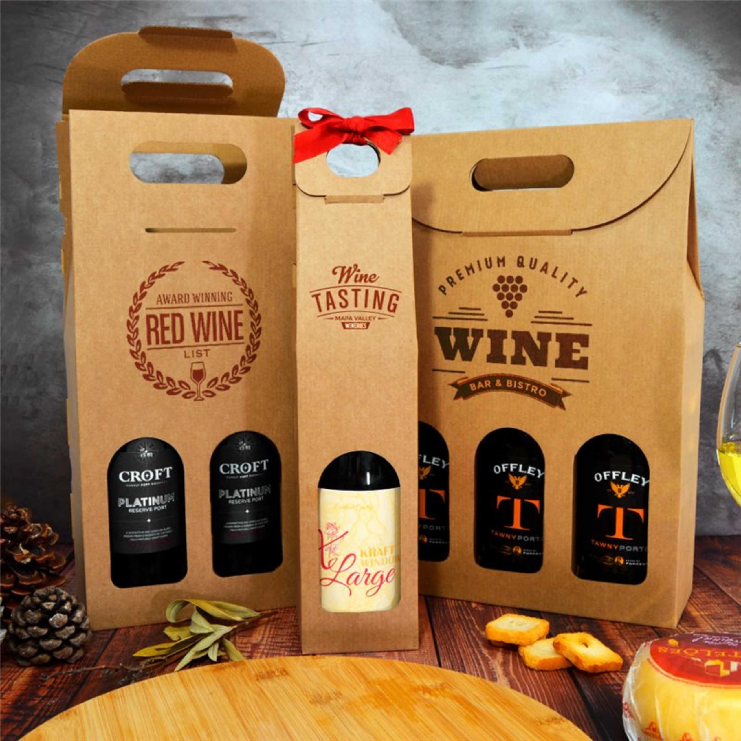 25 cajas de cartón marrón vacía para 3 botellas de vino personalizadas 27 x 9 x 40 cm – Embalaje para botellas de vino para Navidad, Pascua, cumpleaños, para bodegas de vino, logotipo,