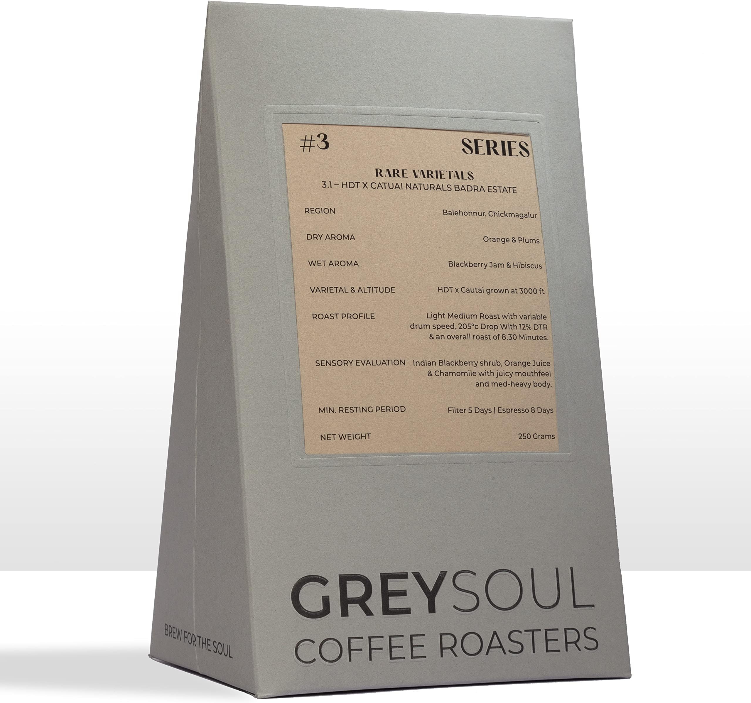 Grey Soul™ Specialty Coffee Roasters - Badra Estate | HDT X CATUAI Naturals - Light-Med Roast - 205° Drop - 150 GMS - Roast to Order - Ground & Whole Coffee Beans (Whole Beans)