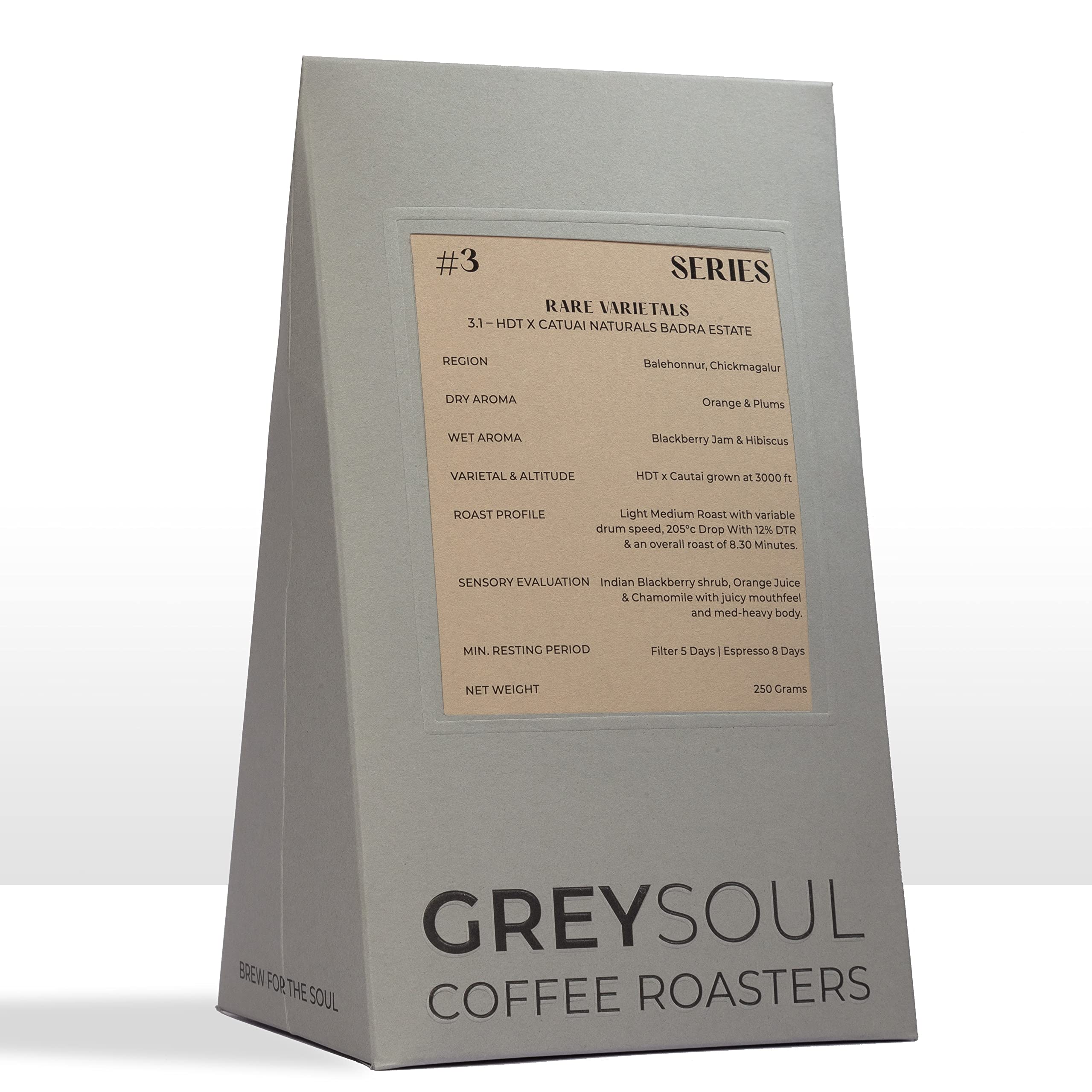 Grey Soul™ Specialty Coffee Roasters - Badra Estate | HDT X CATUAI Naturals - Light-Med Roast - 205° Drop - 150 GMS - Roast to Order - Ground & Whole Coffee Beans (Whole Beans)