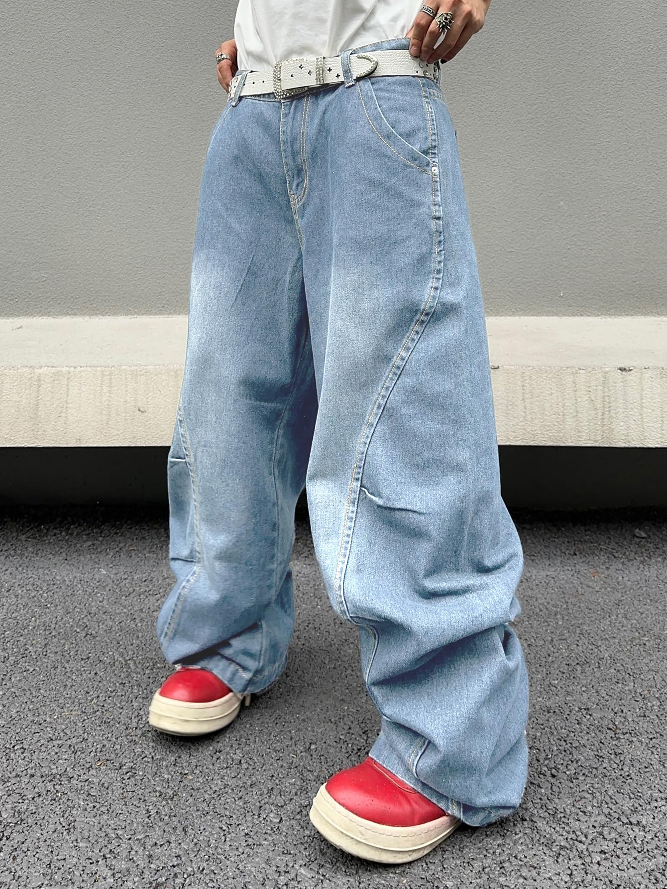 Jeans Baggy para Hombre con Costuras Irregulares – Pantalones de Denim de Pierna Ancha Y2K Hip Hop Moda Casual