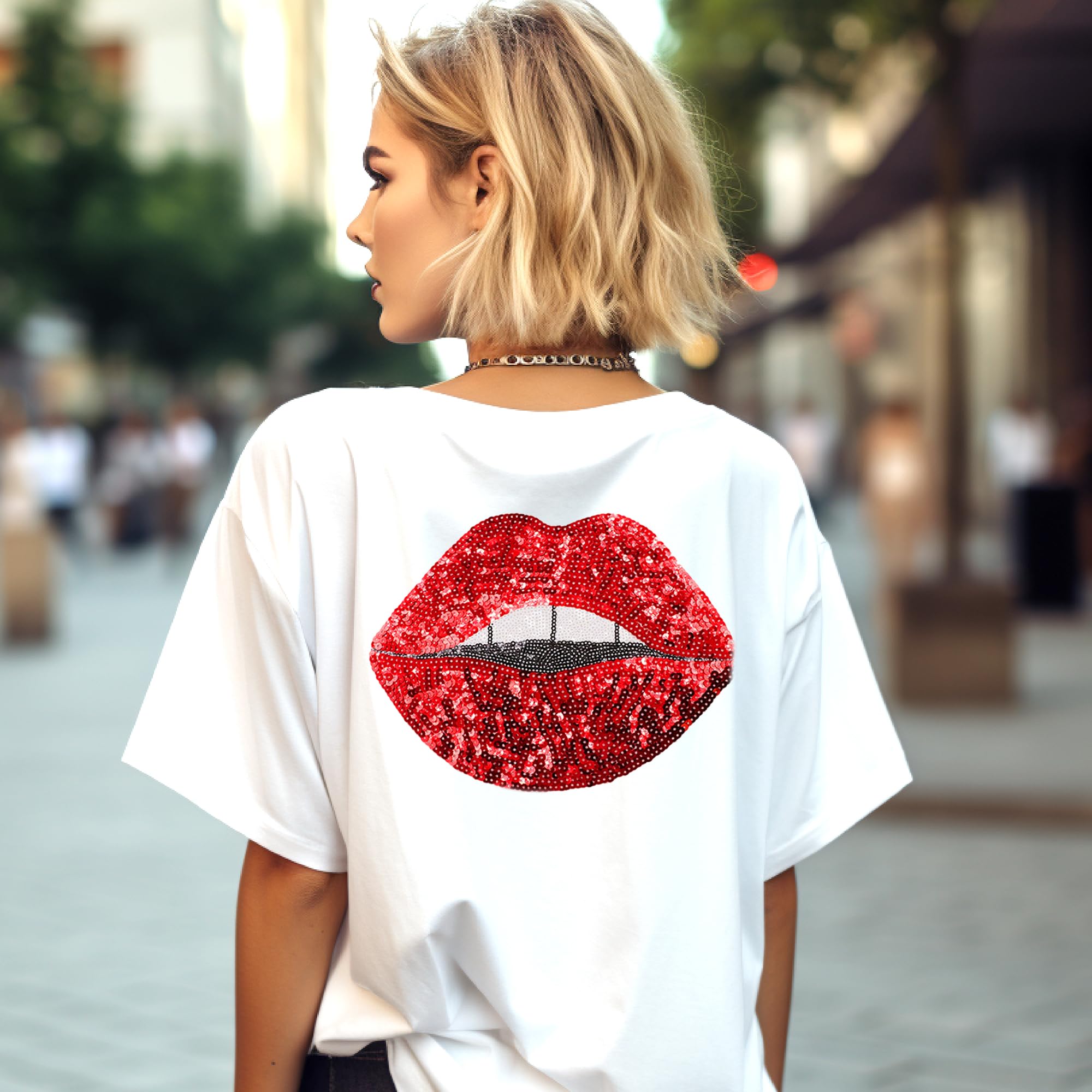 Parches de labios rojos para planchar, parches de labios grandes, parches de lentejuelas para chaquetas, parches de ropa