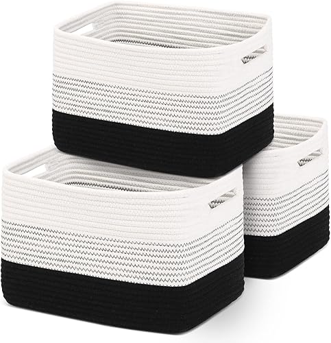 DOFASAYI Juego de 3 cestas tejidas para almacenamiento, cestas pequeñas tejidas para organizar, cestas de cuerda de algodón para almacenamiento,