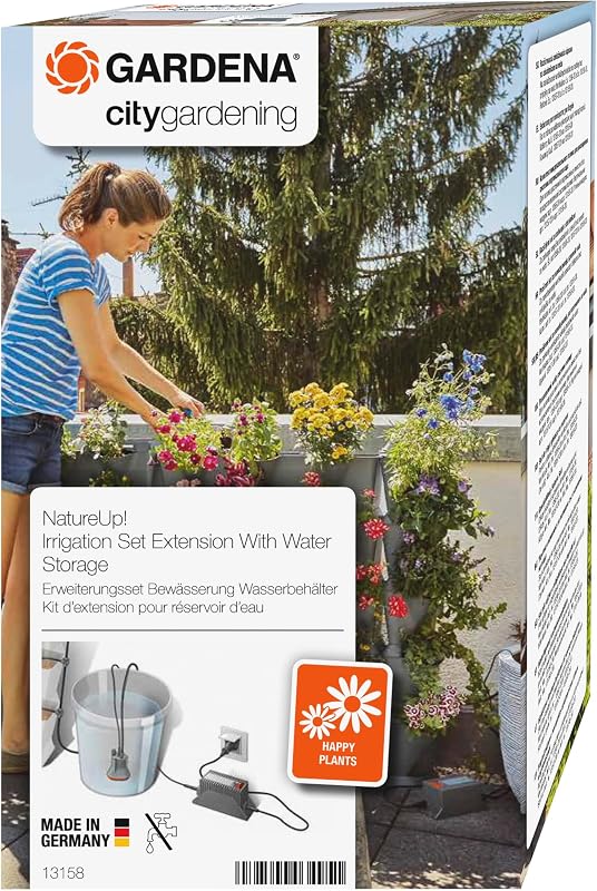 Gardena NatureUp! Extension Irrigation Water Tank: Irrigation Without Water, Irrigation Extension to Vertical and Corner, Transformer and Low Voltage Pump (13158-20)