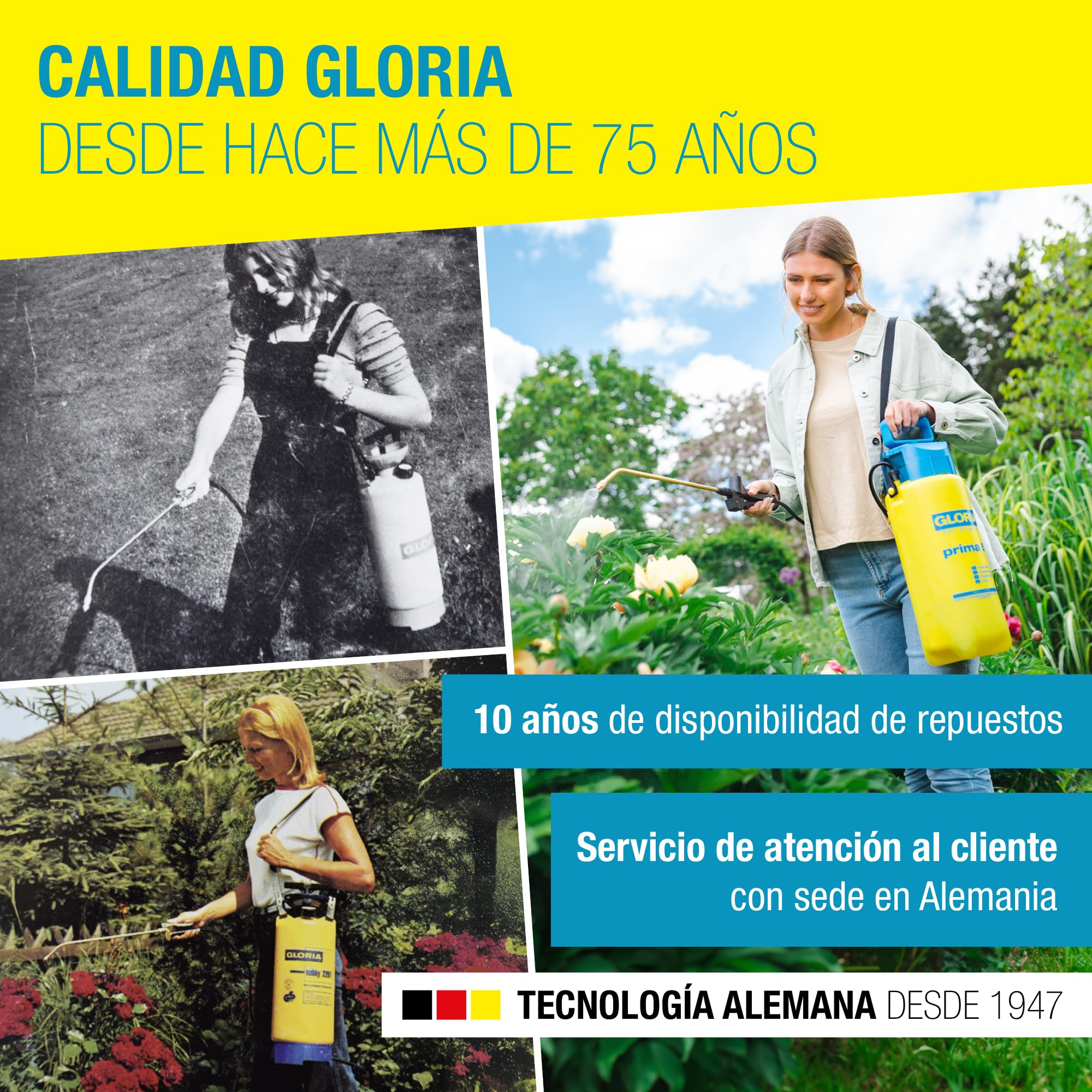 Gloria Pulverizador a presión Prima 5 | Pulverizador/rociador de jardín para la protección de Las Plantas | Capacidad de llenado 5 L | Boquilla de latón Regulable