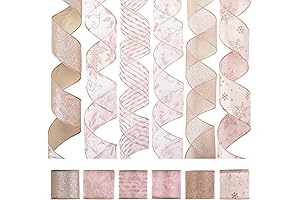 HUIHUANG Blush Pink Christmas Ribbon Wired 2.5 inch Rose Gold Ribbon for Christmas Tree Decorations