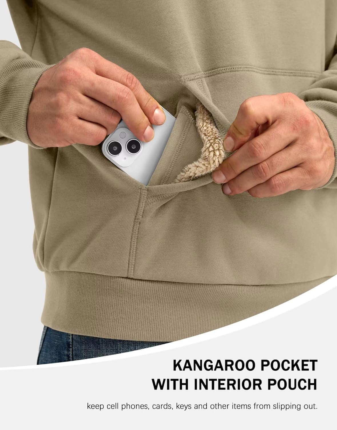 Pudolla Men's Sherpa Lined Sweatshirts Warm Soft Crewneck Sweatshirts Heavyweight Winter Pullover Kangaroo with Pouch Pocket - Image 4